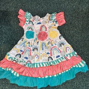 Pink and Blue Puff Sleeve Sundress Casual